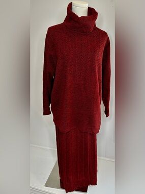 Vintage CHACOK France 2 Piece Burgundy Marled Wool Blend Knit Sweater Set